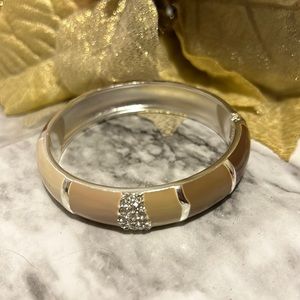 NWOT Sequin bracelet #7B Open Clasp Cream, Tan, Brown Color with Rinestones